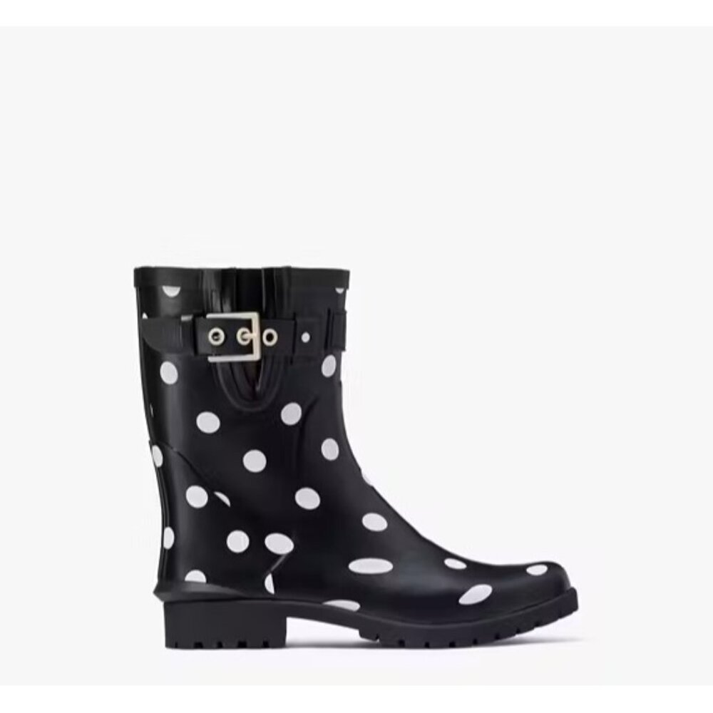 Kate Spade Women's Size 11B Carina Rain Boots Black/cream Polka Dots Pull-on